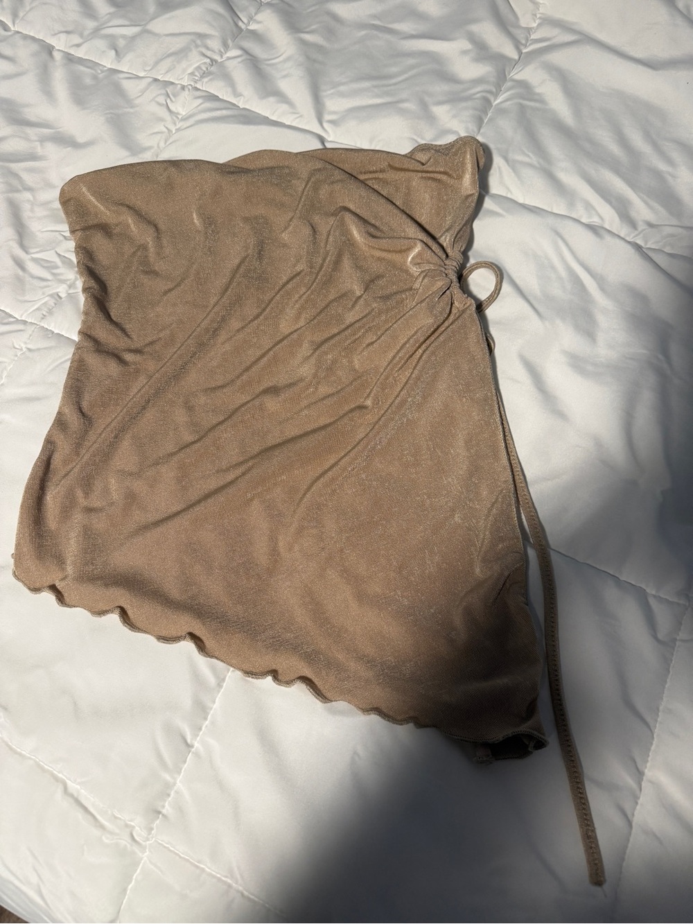 SHEIN Beige Brown One-Shoulder Ruched Crop Top